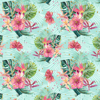 TROPICAL BOUQUET / mint - single jersey with elastane
