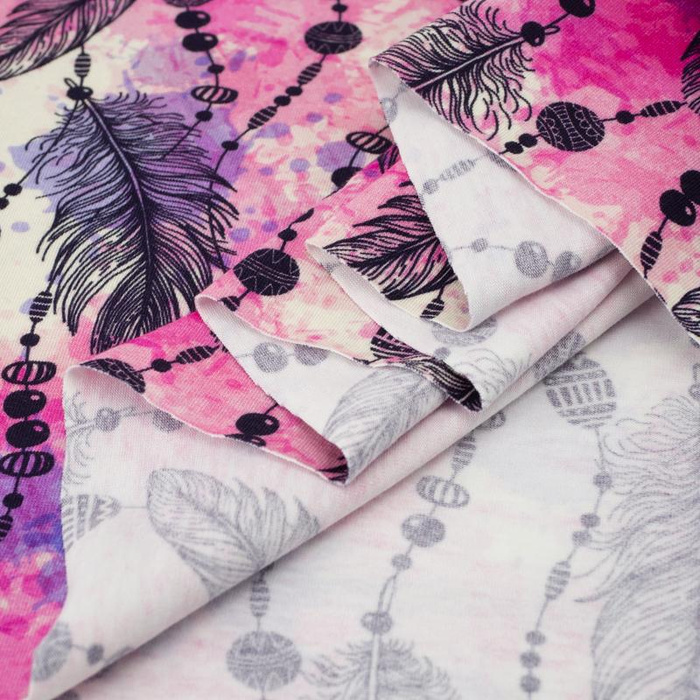PINK FEATHERS AND BEADS - single jersey with elastane TE210