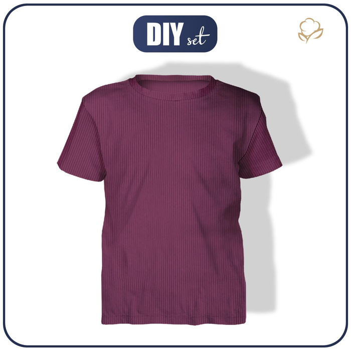 Zestaw DIY – T-shirt dziecięcy z bawełnianej dzianiny RIB JERSEY - BURGUNDOWY (86)