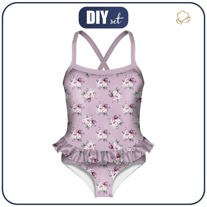Strój kąpielowy dla dziewczynki - AKWARELOWY BUKIET wz. 5 - 98-104