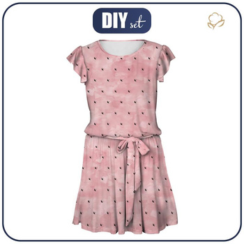 DRESS "EMMA" - SWALLOWS (minimal) / CAMOUFLAGE pat. 2 (rose quartz) - Viscose jersey with elastane L