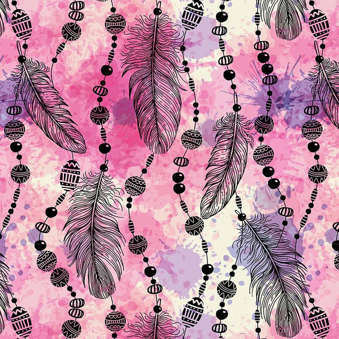 PINK FEATHERS AND BEADS - single jersey with elastane TE210