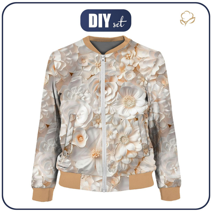 BOMBERKA DAMSKA (KAMA) - WHITE FLOWERS WZ. 4 - zestaw do uszycia S