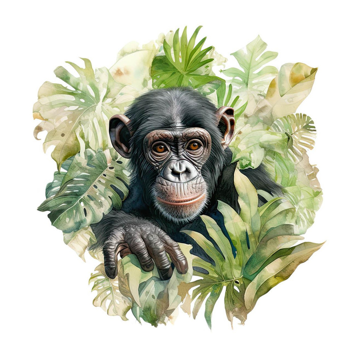 WATERCOLOR MONKEY - panel (75cm x 80cm) SINGLE JERSEY PANEL
