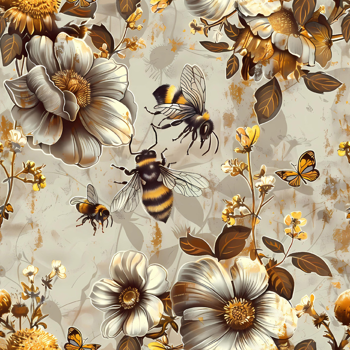 BEES & FLOWERS- Welur tapicerski
