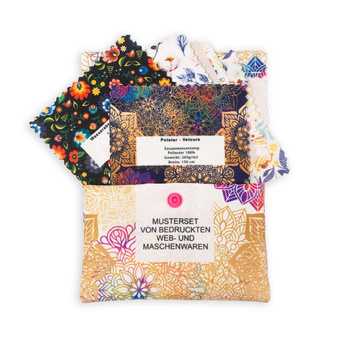 Próbnik tkanin i dzianin z nadrukiem DE