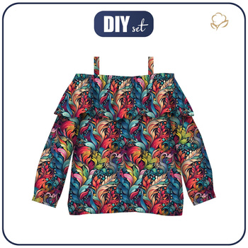 Bardot neckline blouse (VIKI) - COLORFUL LEAVES wz. 5 - sewing set - 98-104