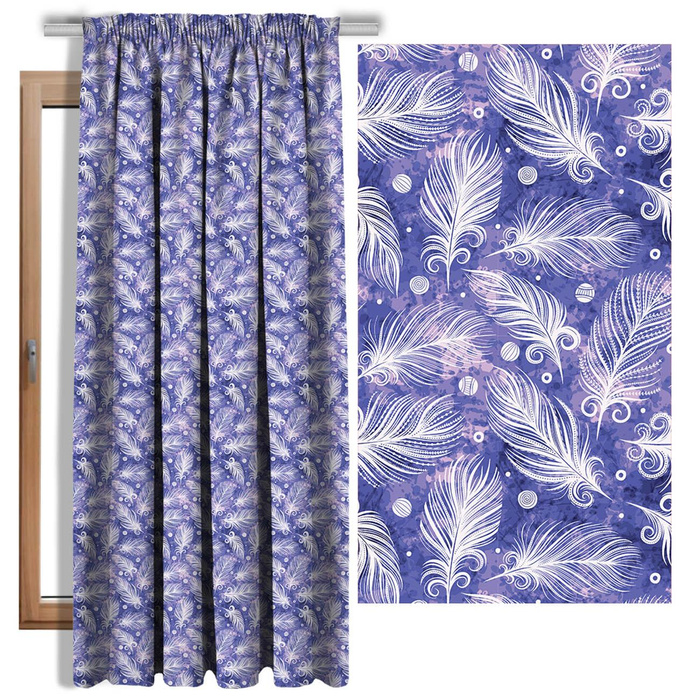WHITE FEATHERS (Very Peri) - Cotton woven fabric