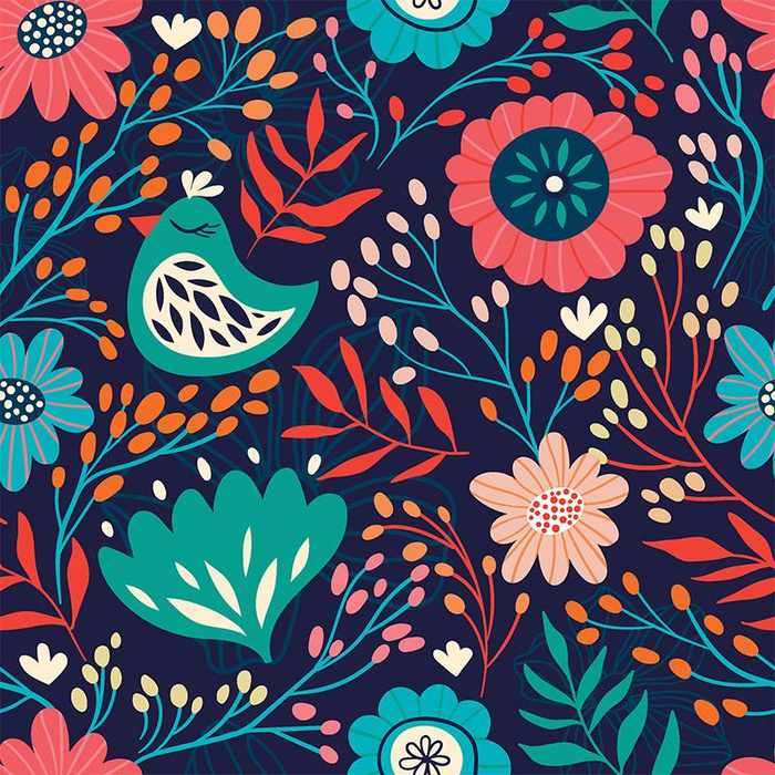 FOLK BIRDS / navy - looped knit fabric with elastane ITY