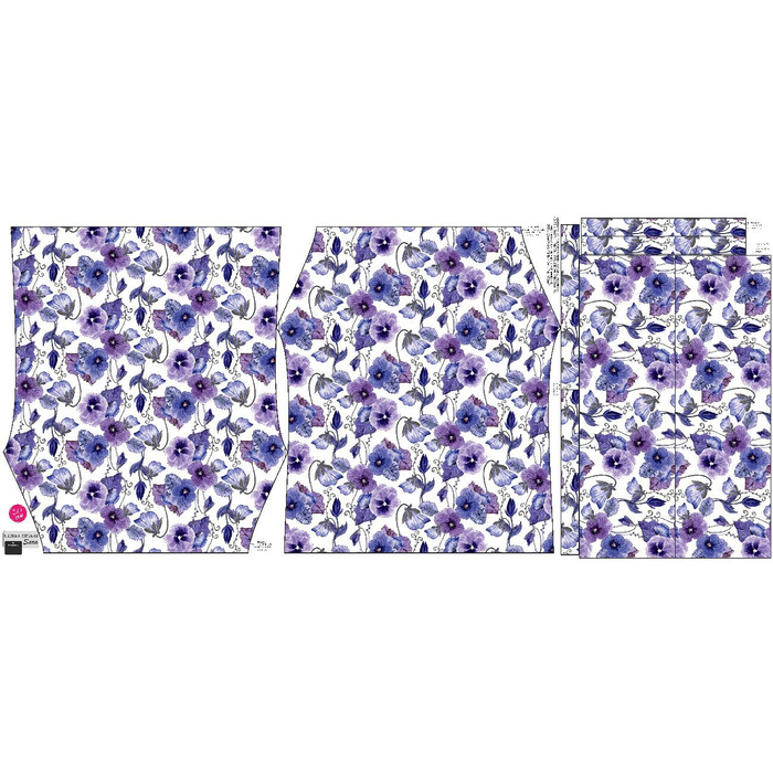 Bardot neckline blouse (SARA) - PANSIES (BLOOMING MEADOW) (Very Peri) - sewing set - 98-104