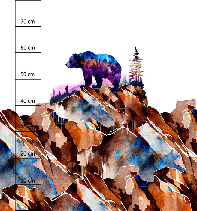 BEAR ON A ROCK - panel (75cm x 80cm) Cotton woven fabric