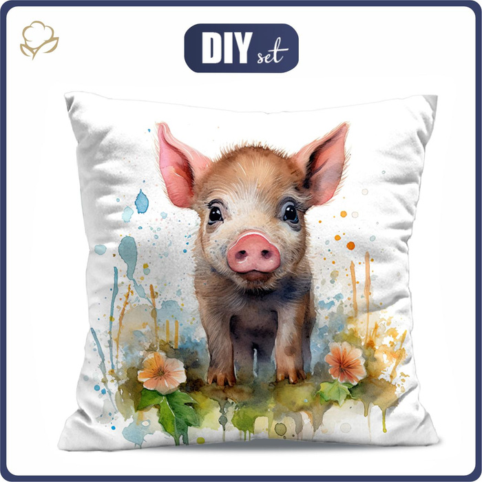 PILLOW 45X45 - WATERCOLOR PIGGY - Panama 220g - sewing set