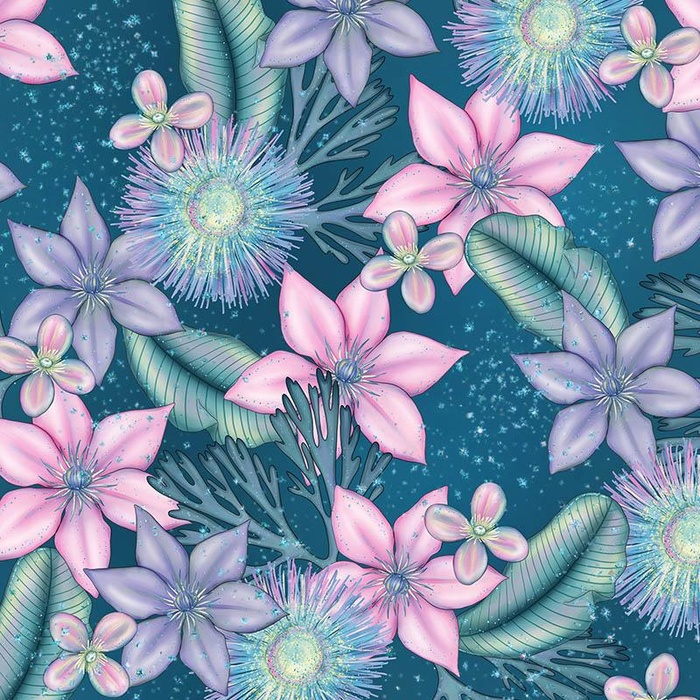 WATER WORLD pat. 1 / sea blue - Upholstery velour