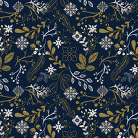FOLK FLORAL pat. 1 / gold (FOLK FOREST) - Waterproof woven fabric