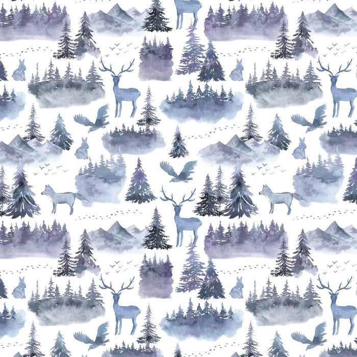 ANIMALS IN THE FOREST (PAINTED FOREST) - single jersey with elastane 