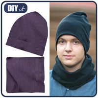 Czapka i komin TUBA - FIOLETOW/ PLUM (RIB Jersey)  - DIY Set