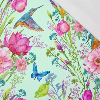 KINGFISHERS AND BUTTERFLIES (KINGFISHERS IN THE MEADOW) / mint - single jersey with elastane
