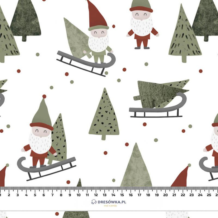 SLEDDING DWARFS (FOREST DWARFS) / WHITE - Cotton woven fabric
