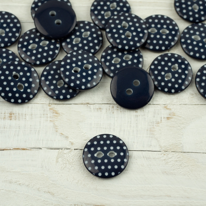 Kunststoffknopf mit Punkten mittelgroß - navy