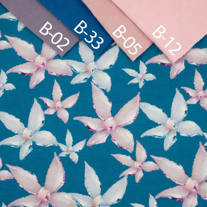 GLITTER FLOWERS (DRAGONFLIES AND DANDELIONS) - looped knit fabric