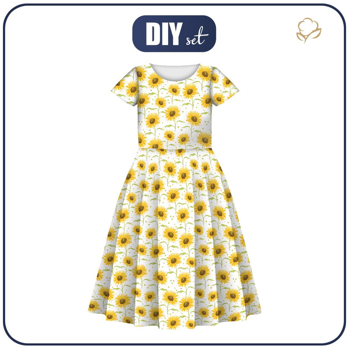 KINDER KLEID "MIA" - SONNENBLUMEN (SÜßE HÄSCHEN) - Nähset (86/92)