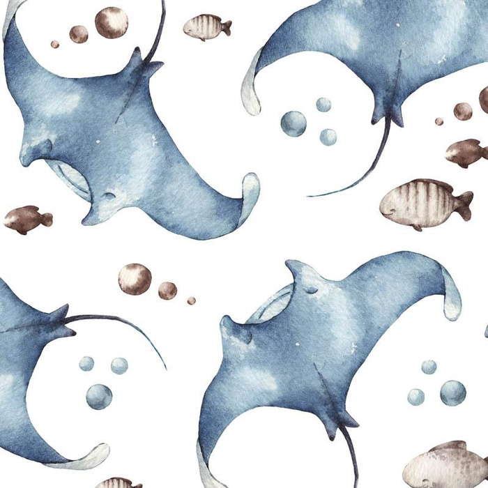 BLUE STINGRAYS (THE WORLD OF THE OCEAN)  - Cotton woven fabric