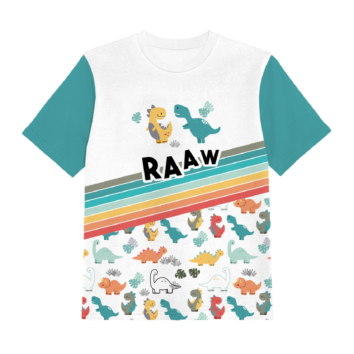 2-PACK - KINDER T-SHIRT - GEMALTE DINOSAURIER - Nähset (104/110)