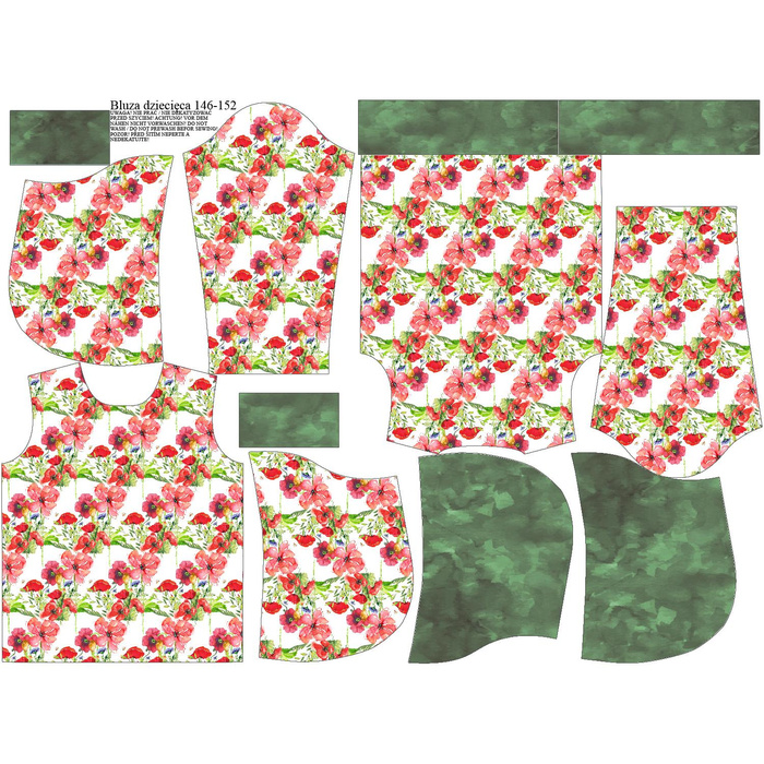 KID'S HOODIE (ALEX) - POPPIES PAT. 2 (IN THE MEADOW) - looped knit fabric (146/152)