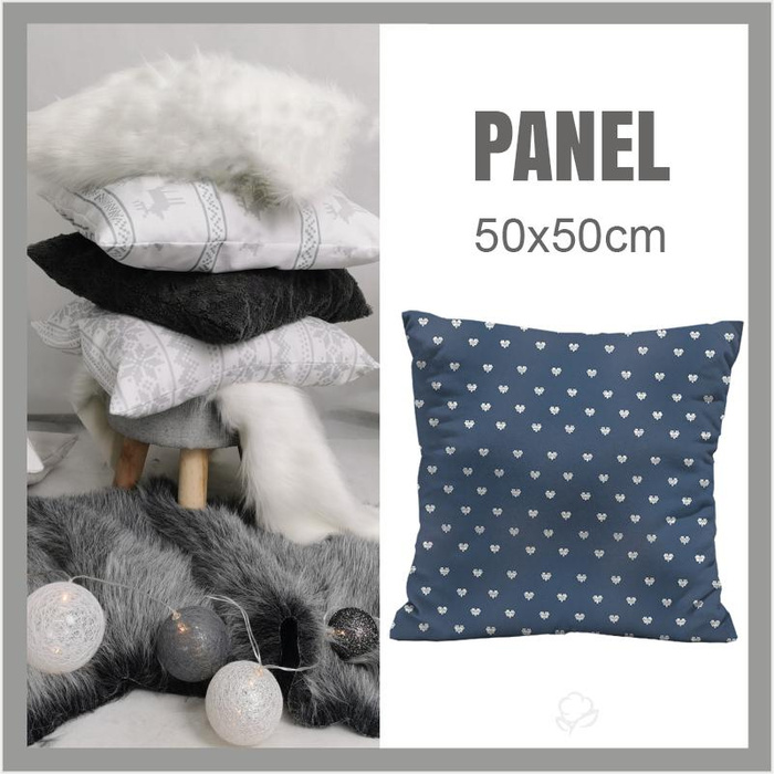 CUSHION PANEL - HEARTS / dark blue (NORWEGIAN PATTERNS)