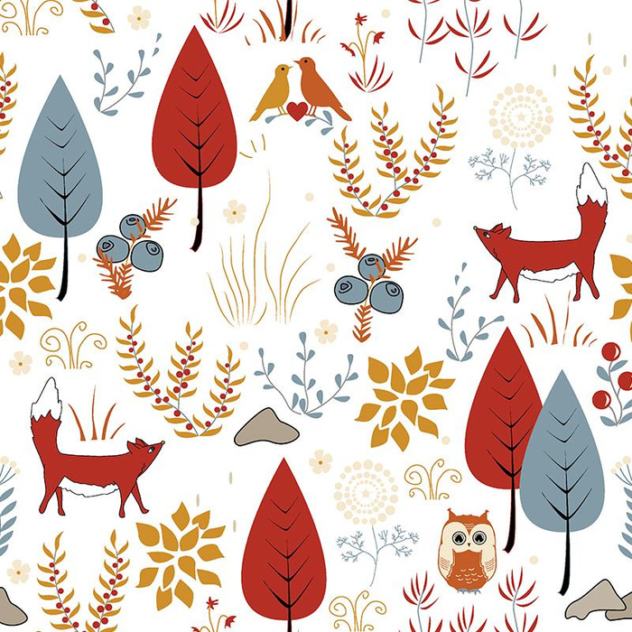 WALD FOLKLORE / weiß - Baumwoll Webware