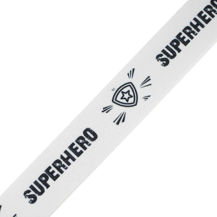 Gewebte Gummiband mit Aufdruck - SUPERHERO / SCHILD / Größe nach Wahl