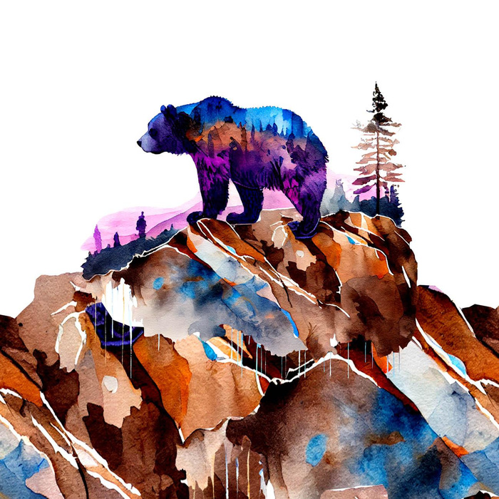 BEAR ON A ROCK - Panel (75cm x 80cm) SINGLE JERSEY PANEL