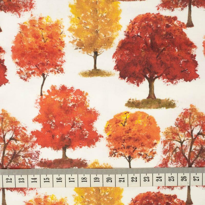 AUTUMN TREES / white (PUMPKIN GARDEN) - looped knit fabric