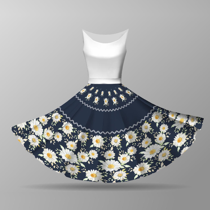 DAISIES PAT. 2 / dark blue - circle skirt panel 