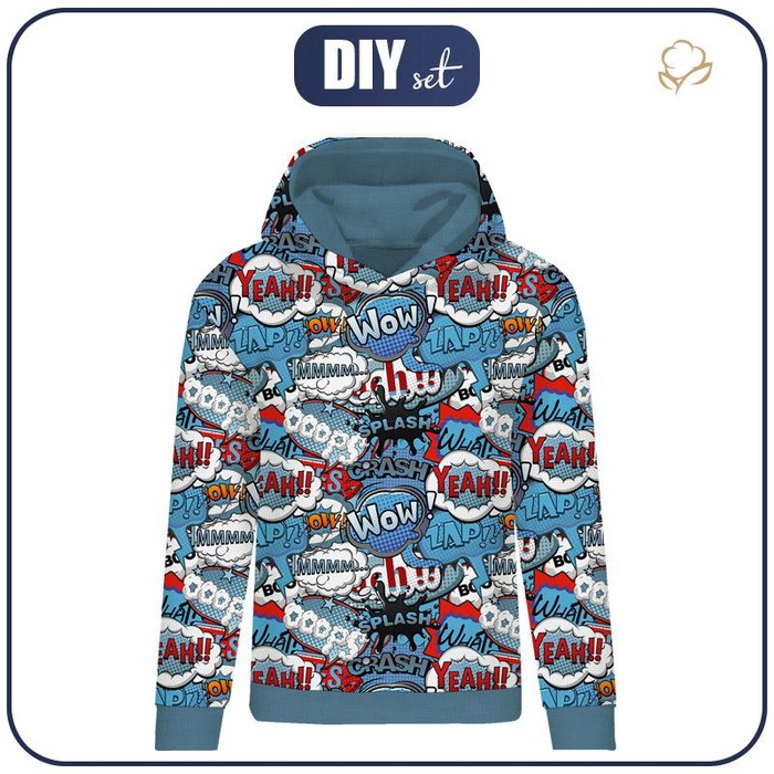 BLUZA DAMSKA (POLA) CLASSIC Z KAPTUREM - KOMIKS (niebiesko - czerwony) - dzianina pętelkowa XXXL