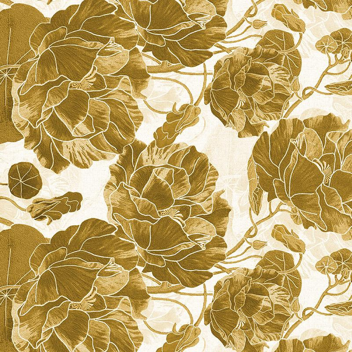 FLOWERS pattern no.5 (gold) - Cotton woven fabric