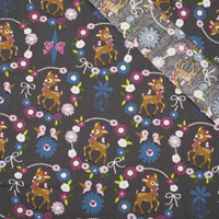 ROE DEER (wreaths) / dark grey - POPLIN 100% cotton