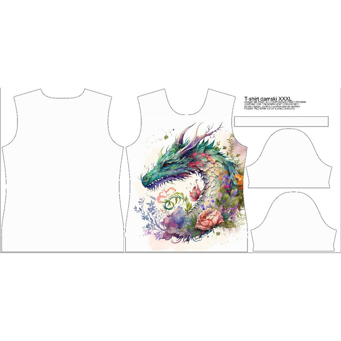 T-SHIRT DAMSKI - WATERCOLOR DRAGON - zestaw do uszycia XS
