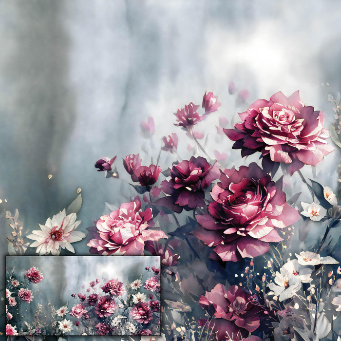 VINTAGE FLOWERS WZ. 4 - PANEL (80cm x 155cm) Krepa