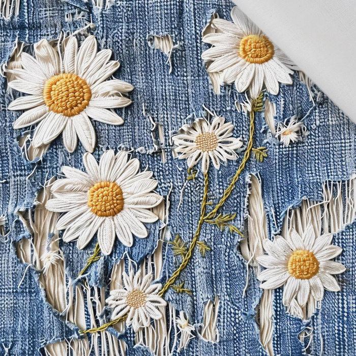 DAISIES DENIM IMITATION WZ. 3 - viscose woven fabric