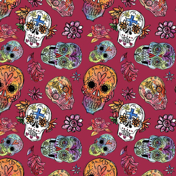 LEBKY vz. 3 / fuchsie (DIA DE LOS MUERTOS) - rychleschnoucí tkanina