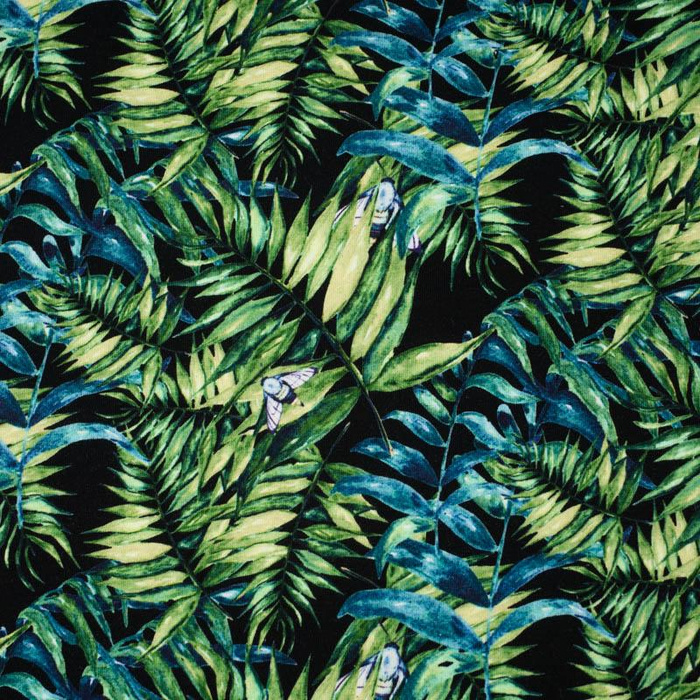 MINI LEAVES AND INSECTS PAT. 6 (TROPICAL NATURE) / black - single jersey