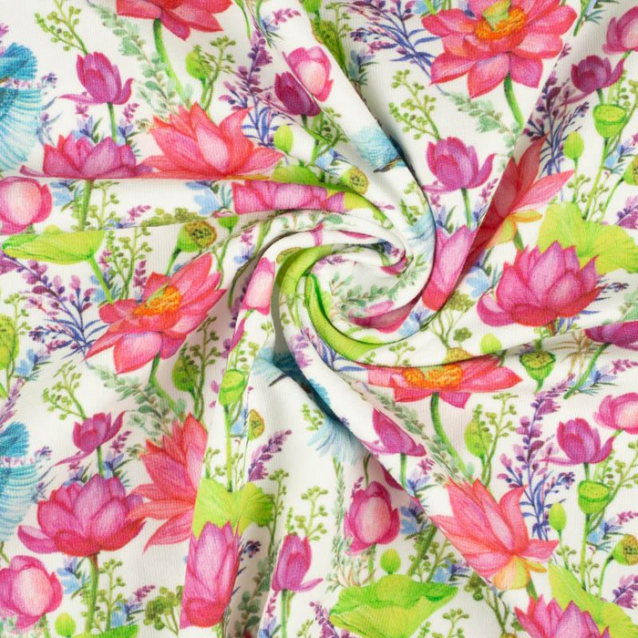 MINI KINGFISHERS AND POPPIES (KINGFISHERS IN THE MEADOW) / white - Woven Fabric for tablecloths