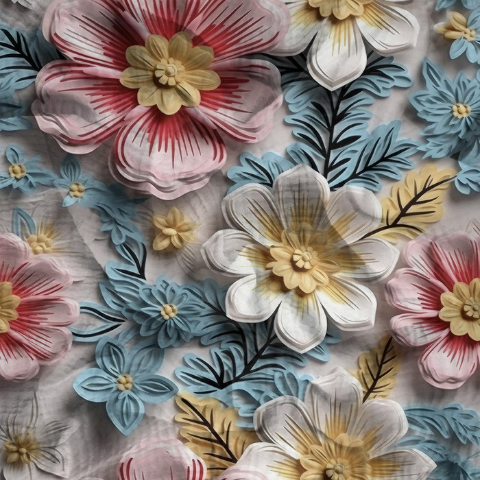 FLOWERS 3D M.11 - Baumwoll Musselin