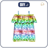 Bardot neckline blouse (SARA) - BATIK pat. 1 / rainbow - sewing set - 146-152