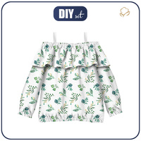 Bardot neckline blouse (VIKI) - GREEN HERBARIUM / white - sewing set