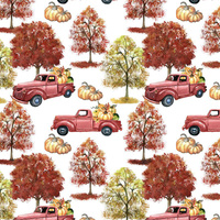 PUMPKINS ON THE PICKUP (trees) / white (PUMPKIN GARDEN) - Cotton woven fabric