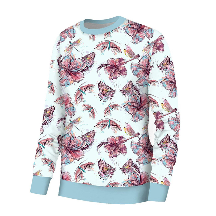 BASIC DAMEN SWEATSHIRT (HANA) - HIBISKUS UND SCHMETTERLINGE - Sommersweat - M