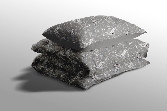 WINTER OWLS / grey (WINTER IN PARK) - Waterproof woven fabric