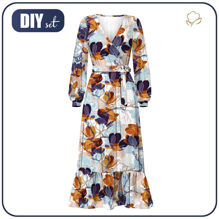 UMSCHLAG KLEID MIT RÜSCHEN (ABELLA) - MAGNOLIEN Ms. 2 (bunt) - Nähset L